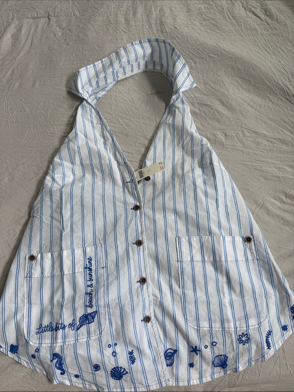 Anthropologie Blue and White Striped Halter Button-Front Tunic